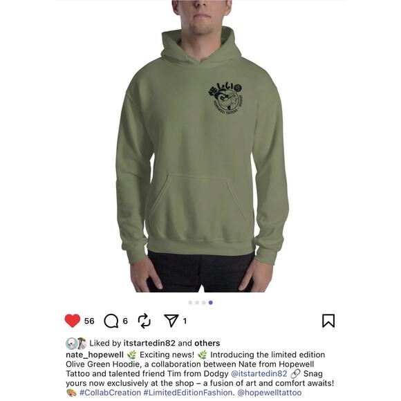 Dodgy Collective x Hopewell Tattoo Hoodie Collab - Olive Green - NWT - Size S - Picture 2 of 8
